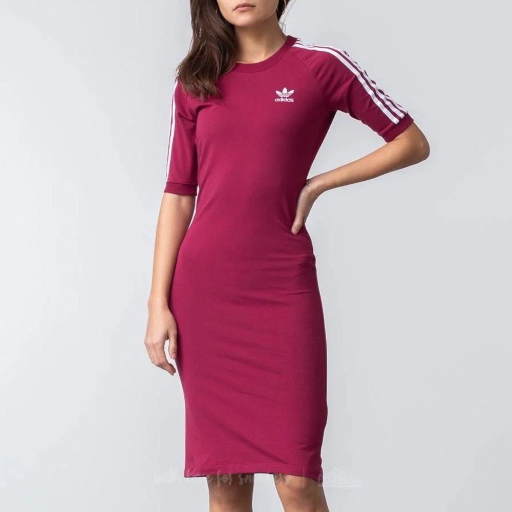 NWT! ADIDAS 3 Stripe Long Sleeve Mini Midi Dress - Picture 6 of 8